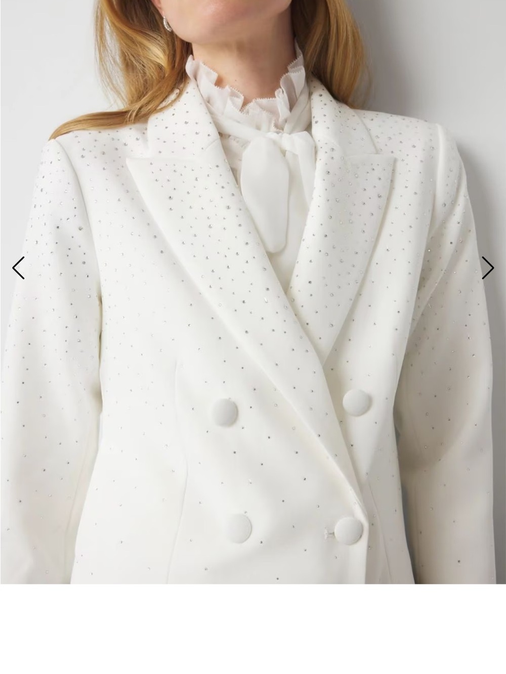Women's White Embellished Double-Breasted Cropped Blazer - Picture 4 of 11